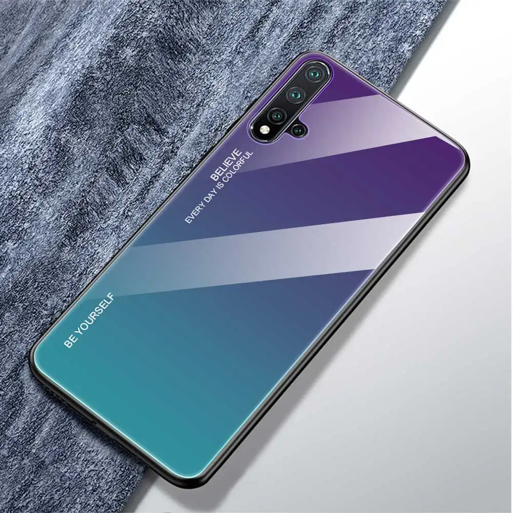 Purple Blue Для Huawei Honor 8S 8A 8X10 20 9X Pro P20 P30 Lite Y5 Y6 Y7 Prime Y5 MAR-LX1M закаленное Стекло чехол TPU рамки - Цвет: Purple Blue