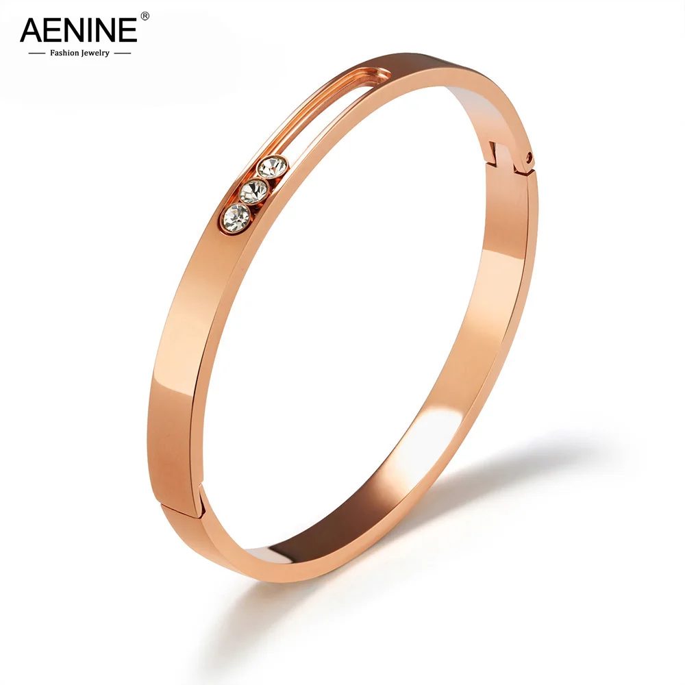 AENINE браслеты из нержавеющей стали манжеты для женщин полый дизайн