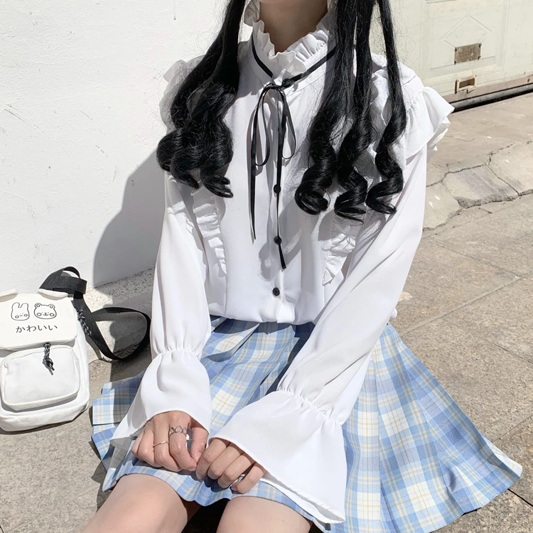 

JK рубашки с длинным рукавом Kawaii рубашка японская школьная Униформа вязаный свитер для девочек; Плиссированные Винтаж костюм платье JK
