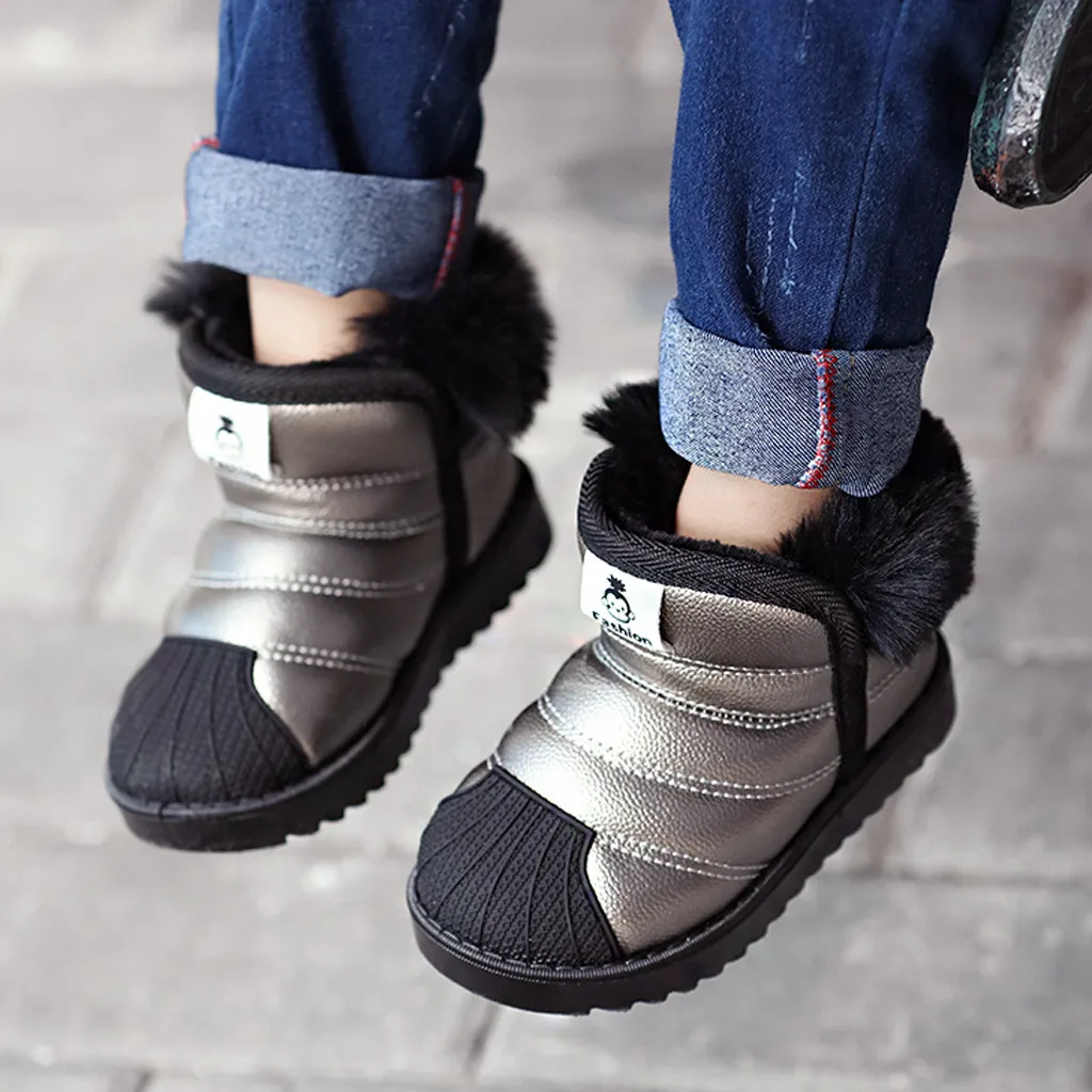 Kids Snow Boots Girl Boys Waterproof Plus Velvet Thickening Short Booties Toddler Infant Baby Winter Warm Shoes 21-32 |
