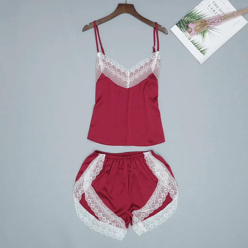 Сексуальный летний женский халат из 2 предметов топ на бретельках штаны пижамные