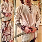 Футболка мужская средневековая с длинным рукавом, повязка с пиратским рыцарем Северной мифологии, Свободная рубашка с пиратским принтом, костюм для косплея