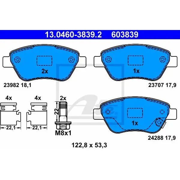 Колодки дисковые п.\ Opel Corsa 1.0 1.4/1.3CDTi 06 ATE 13.0460 3|Тормозной цилиндр| |