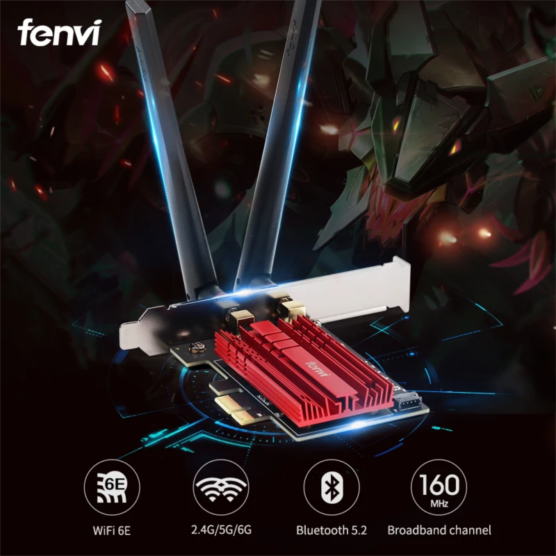

Fenvi Wi-Fi 6E концерт + AX210 BT 5,2 Wi-Fi кард-2,4G/5G/6 ГГц AX210NGW 802.11AX 2,4 Гбит/с MU-MIMO OFDMA ПК Беспроводной сетевая карта адаптер