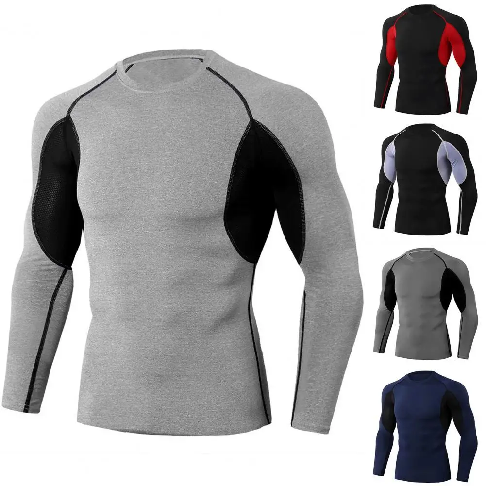 

Casual Cycling Jersey Color Block Breathable Quick Dry Men Stretchy Sweat-absorbent Training T-shirt for Fitness