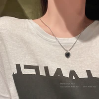 new simple fashion cats eye stone rice bead love necklace female temperament all match clavicle chain