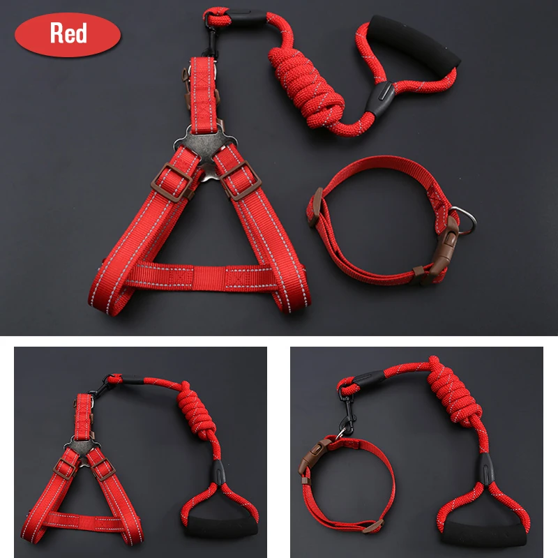 

Dog Leash with Strap and Collar 3 Sets Pet Supplies Adjustable Belt Reflective Color Handle Dog Leashes for Small and Large Dogs