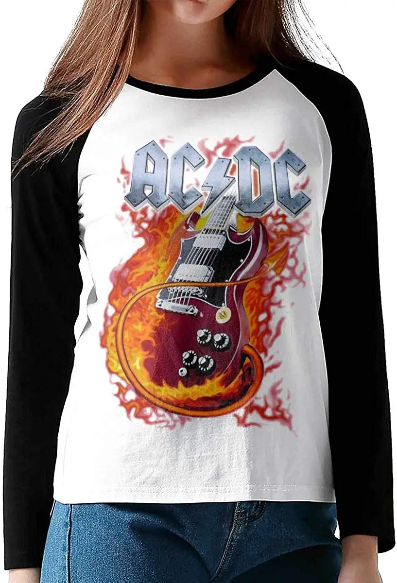 ACDC женская футболка с длинным рукавом реглан рукава бейсбольные футболки