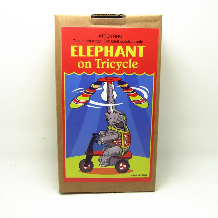 

[Funny] Adult Collection Retro Wind up toy Metal Tin circus acrobatics elephant on tricycle Mechanical Clockwork toy figure gift