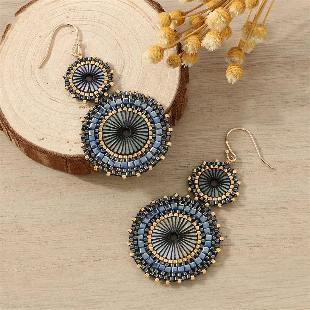 Женские винтажные серьги ELEGANCE11 двойные круглые японские висячие с бусинами