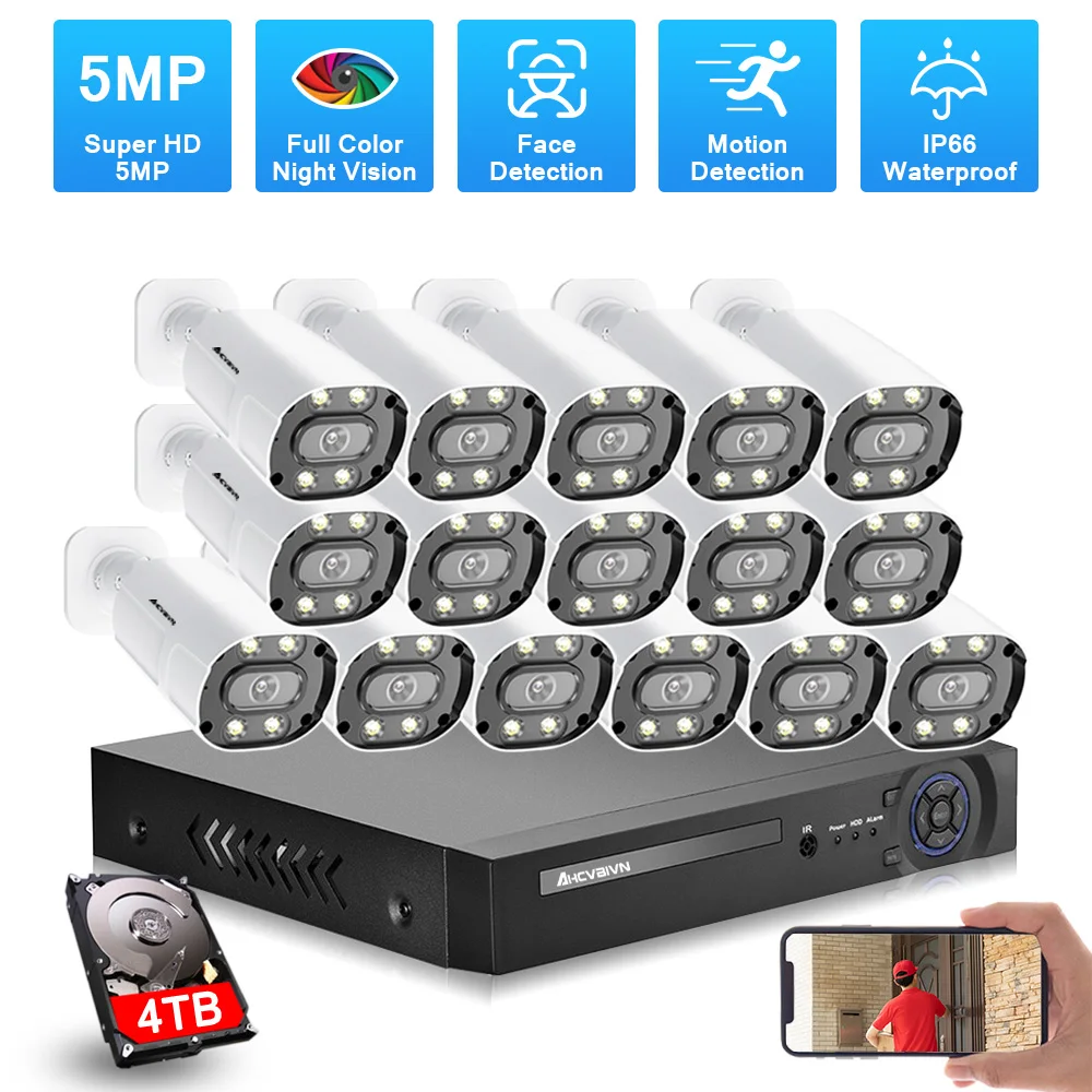 

H.265+ AHD DVR 16CH 8CH Security Camera System 5MP HD Camera Waterproof Full Color Night CCTV Video Surveillance Camera Kit