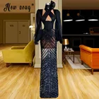 Блестящие вечерние платья-русалки, темно-синее платье с пышными рукавами в стиле знаменитостей, соблазнительное женское длинное платье, халаты, реальные фотографии