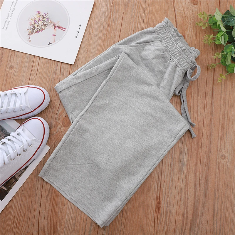 

Women's Ripped Trousers, Solid Color Side Pockets Drawstring Pants Women's Loose Casual Sports Pants Fashionable Street Wear