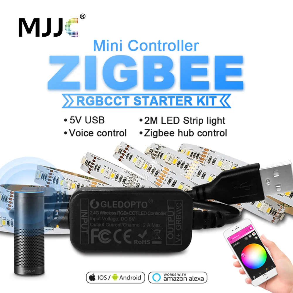 ZigBee LED RGBCCT мини контроллер умный ТВ светодиодный светильник 5 В USB RGBWW от Alexa Echo Plus
