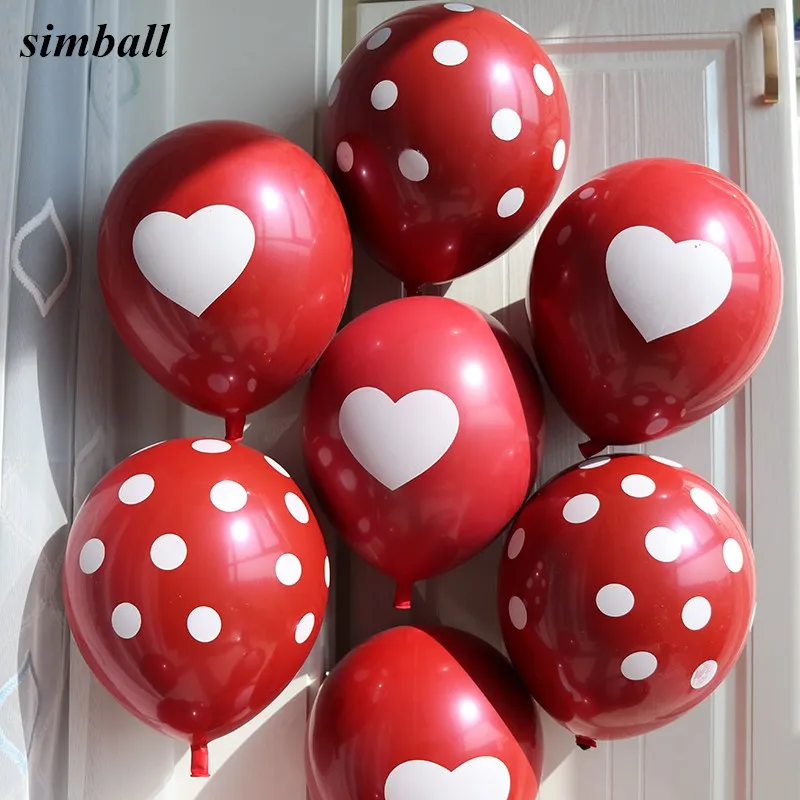10 шт 12 дюймов Размеры Рубин принты латексные воздушные шары сердце золотой