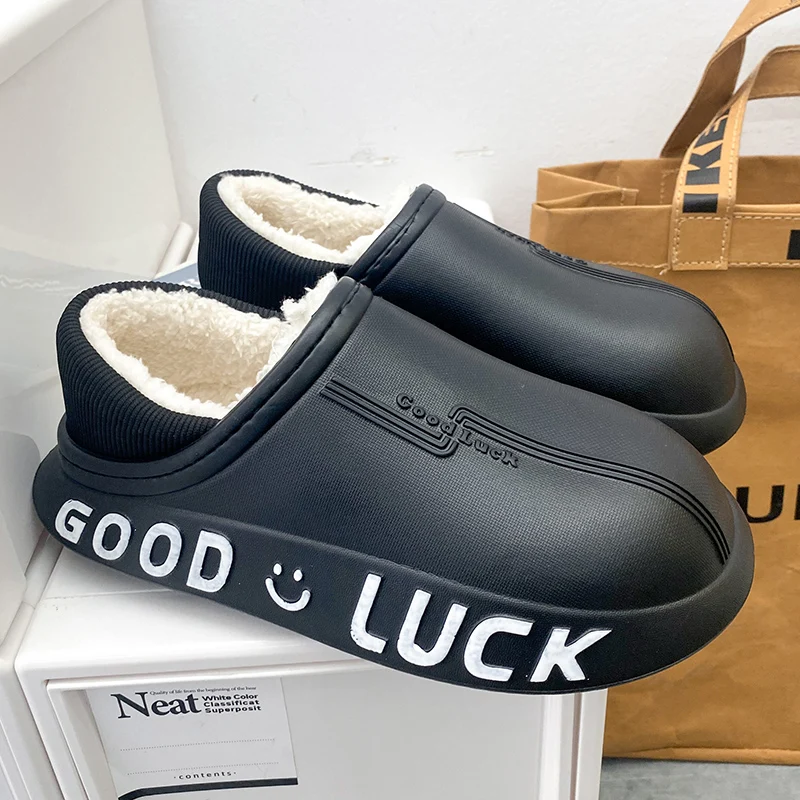 

Мужские домашние тапочки, зимние новые теплые плюшевые женские домашние тапочки, удобные водонепроницаемые толстые тапочки двойного назна...