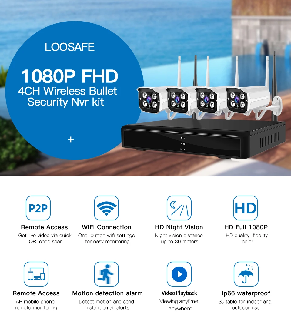 4CH 1080P WiFi IP камера Открытый NVR HD IR антивандальный водонепроницаемый видео беспроводной CCTV системы видеонаблюдения комплект