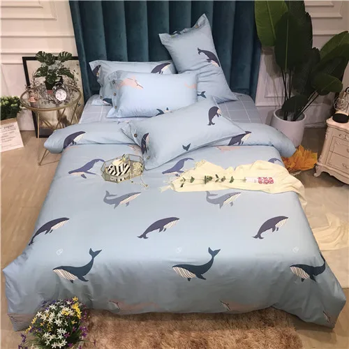 shark blue grey Комплект голубого постельного белья для мальчиков, хлопок, пододеяльник для самолета, комплект 3 или 4 шт./компл., постельное белье для детей, постельное белье с акулой, комплект для девочек - Цвет: shark blue grey