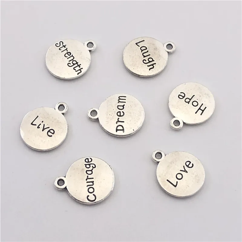 15pcs mixed batch disc words love hope laugh dream live pendants DIY handmade bracelet necklace accessories for jewelry making
