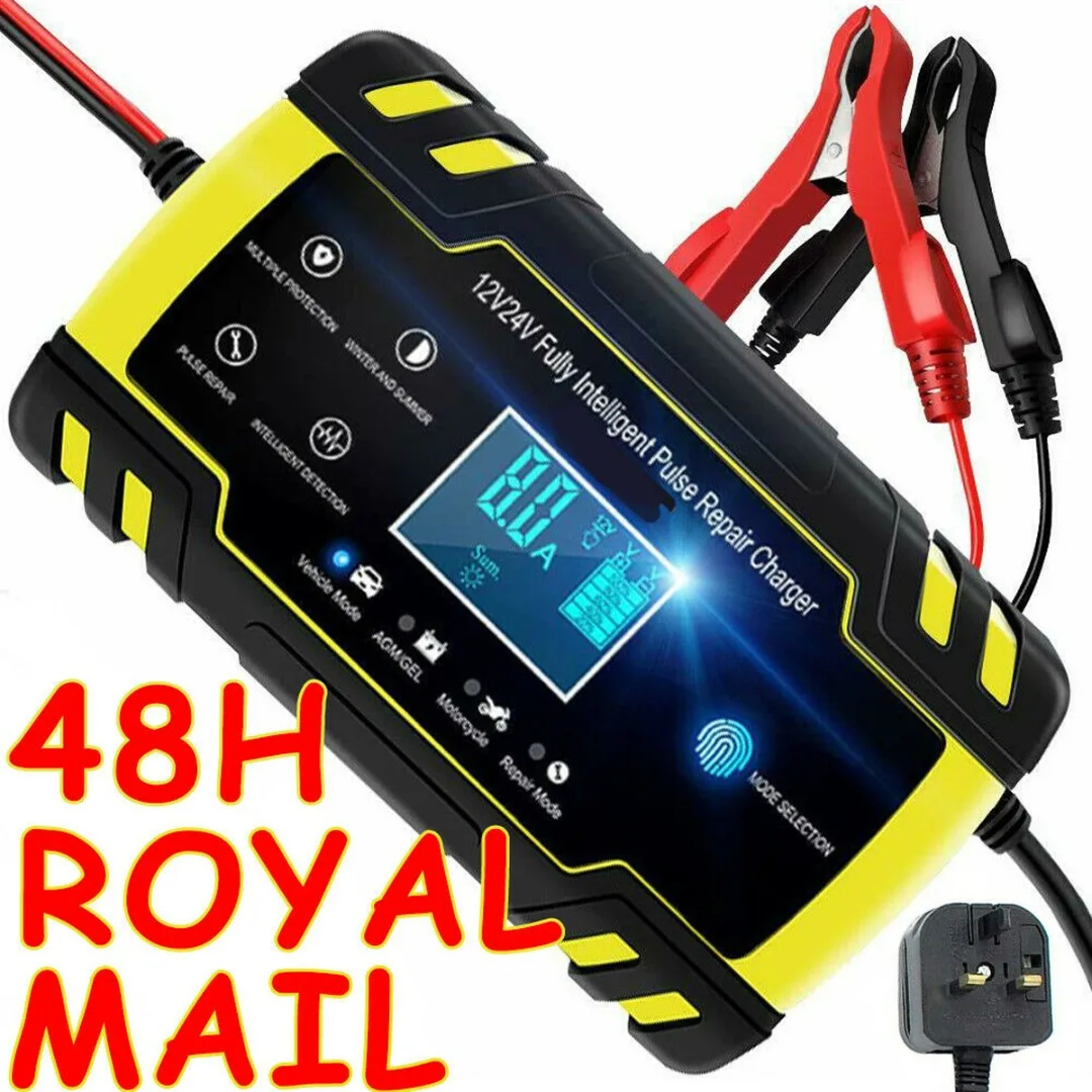1pc Car Battery Charger 12/24V 4/8A Touch Screen Pulse Repair LCD Battery Charger Auto Motorcycle Lead Acid Battery Agm Gel Wet