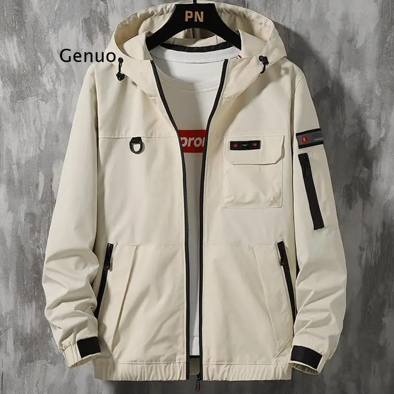 Ветровка мужская с капюшоном куртка на молнии много карманов повседневная