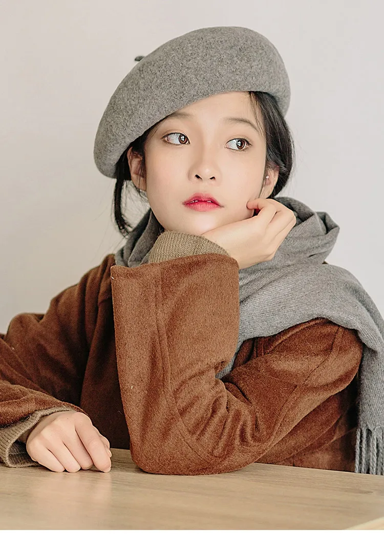 Warm Wool Winter Beanie Women Beret Artist Hat Cap Plain Beret Hats Solid Color Caps
