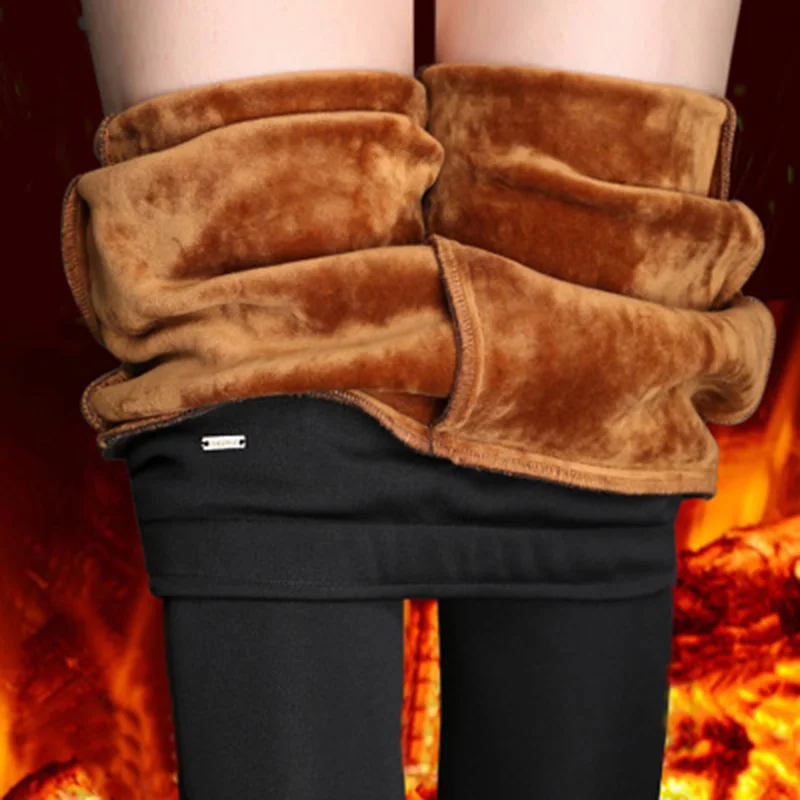 

Autumn Winter Warm Leggings Women's High Waist Black Solid Pencil Pants Thicken Full Length Slim Plus Size S-4XL Lady Leggings