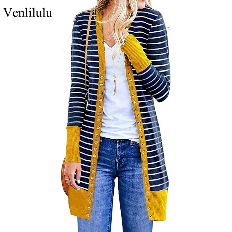 Кардиган в полоску свитер женское Свободное пальто женские кардиганы большие