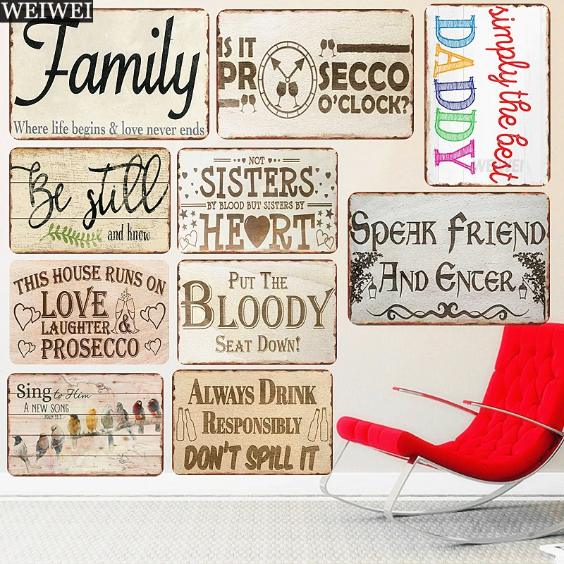 

Family Love Bloody Funny Text Wall Plate Iron Painting Decor Art Crafts Retro Metal Signs Home Bar Pub Room Tin Sign Decoration