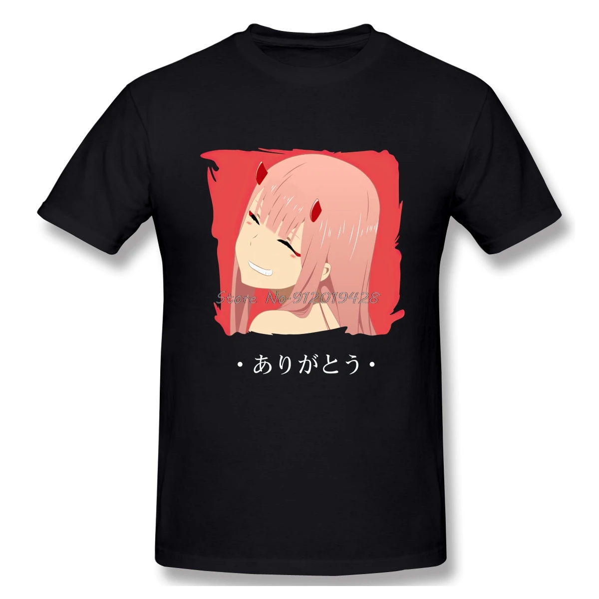 

Zero Two From Darling In The Franxx Arigatou Anime T-Shirt For Men Top Quality Short Sleeve Cotton Tees Harajuku T Shirts Tees