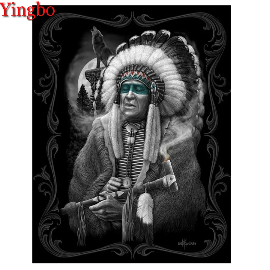 Алмазная 5D картина сделай сам с полными квадратными стразами индийский воин волк