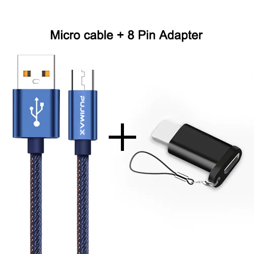 Cable and I5 Adapter PUJIMAX Micro USB кабель в джинсовой оплетке с адаптером, кабель для быстрой зарядки и синхронизации данных для samsung, huawei, Xiaomi, iphone, USB конвертер - Цвет: Cable and I5 Adapter