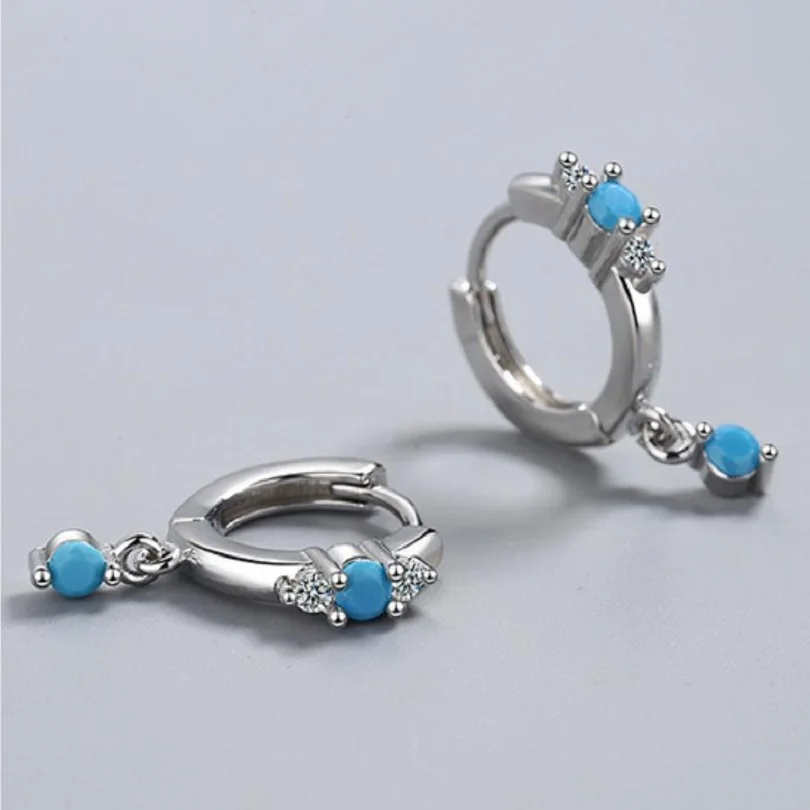 

New 925 Sterling Silver Fashion Jewelry Turquoise blue Zircon droplets Earring Earrings Woman's Classic Clothes With Gifts