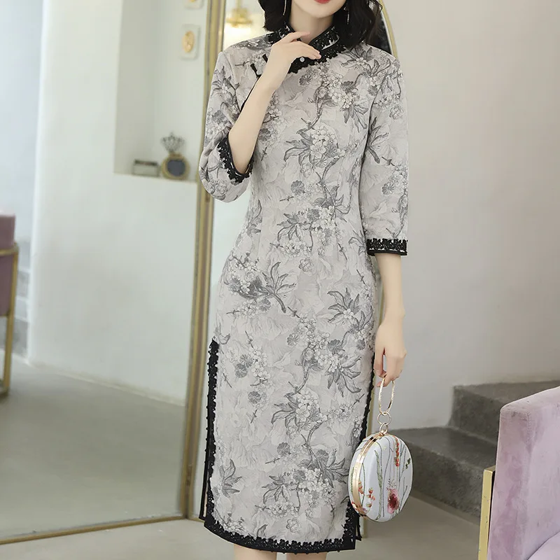 Зимнее замшевое женское сексуальное винтажное короткое платье Cheongsam, новинка, китайский стиль, воротник-стойка, женское тонкое платье Qipao M-4XL
