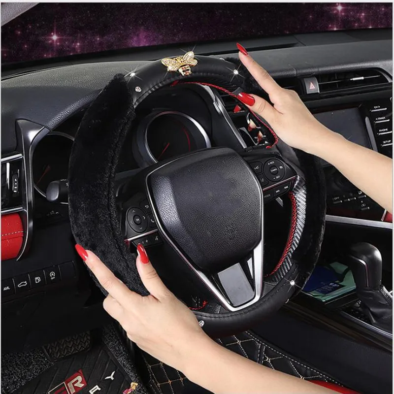 

Cartoon Car Steering Wheel Cover Plush Little Bee Cute Winter Non-slip Handlebar Steering wheel Cover