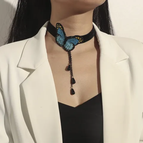 Богемный черный бархатный бисер бабочка кулон ожерелье для женщин модные свадебные ожерелья Бохо ювелирные изделия