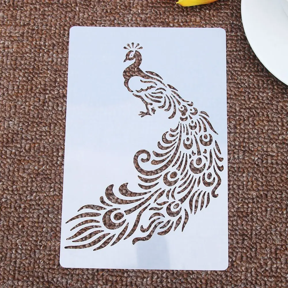 Павлин с выгравированным тотемным цветком в форме многоразовые трафареты