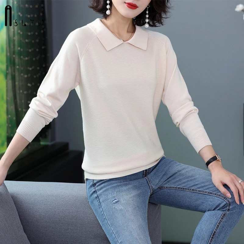 ASLTW женский свитер с отворотом Осень-зима модный однотонный джемпер длинным