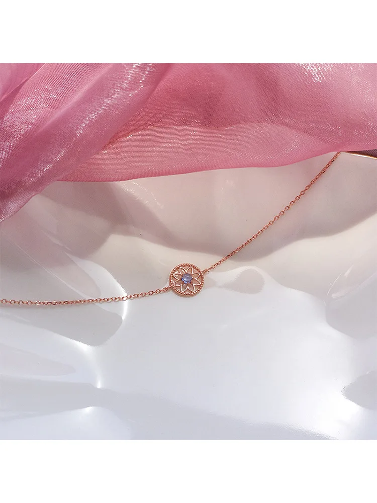 Серебряный вырезанный Подсолнух Круглый браслет с синим лотосом милый