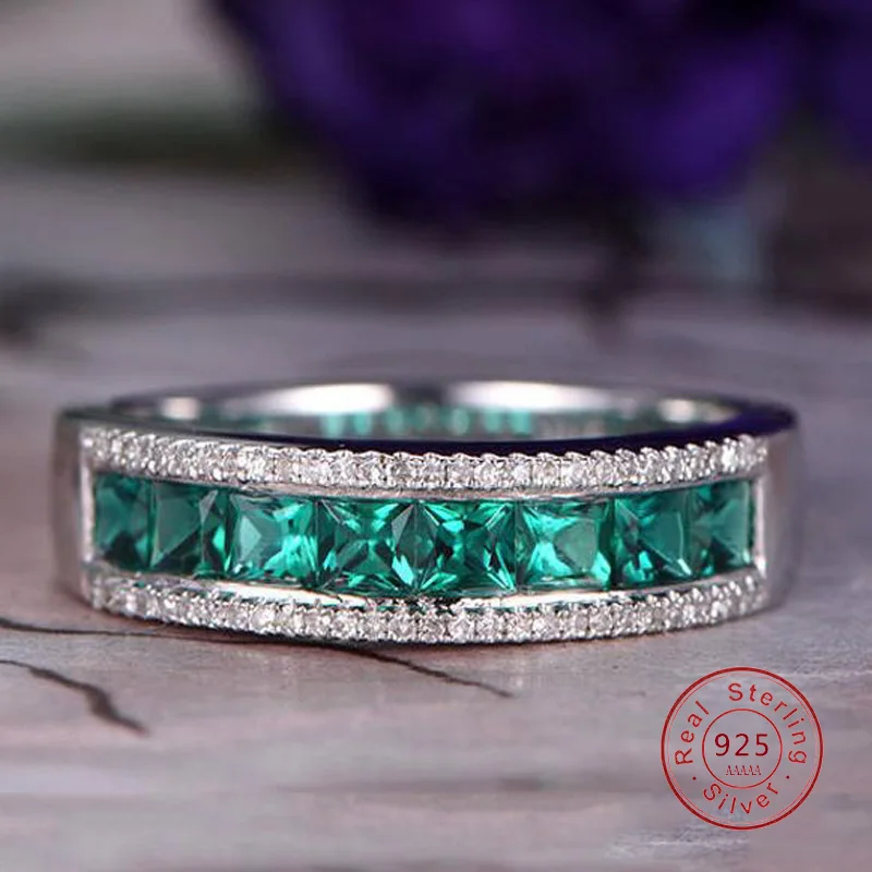 

Simple 925 Sterling Silver Engagement Wedding Ring for Women Classic Green CZ Austrian Crystal Plata Fashion Jewelry Lover Ring