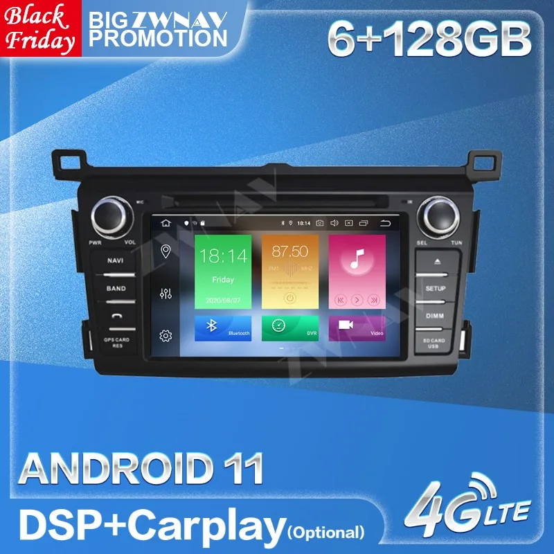 

Автомобильный радиоприемник Carplay 6 + 128G Android 11 для Toyota RAV4 2013 2014 2015 GPS Мультимедиа Аудио стерео видео плеер головное устройство