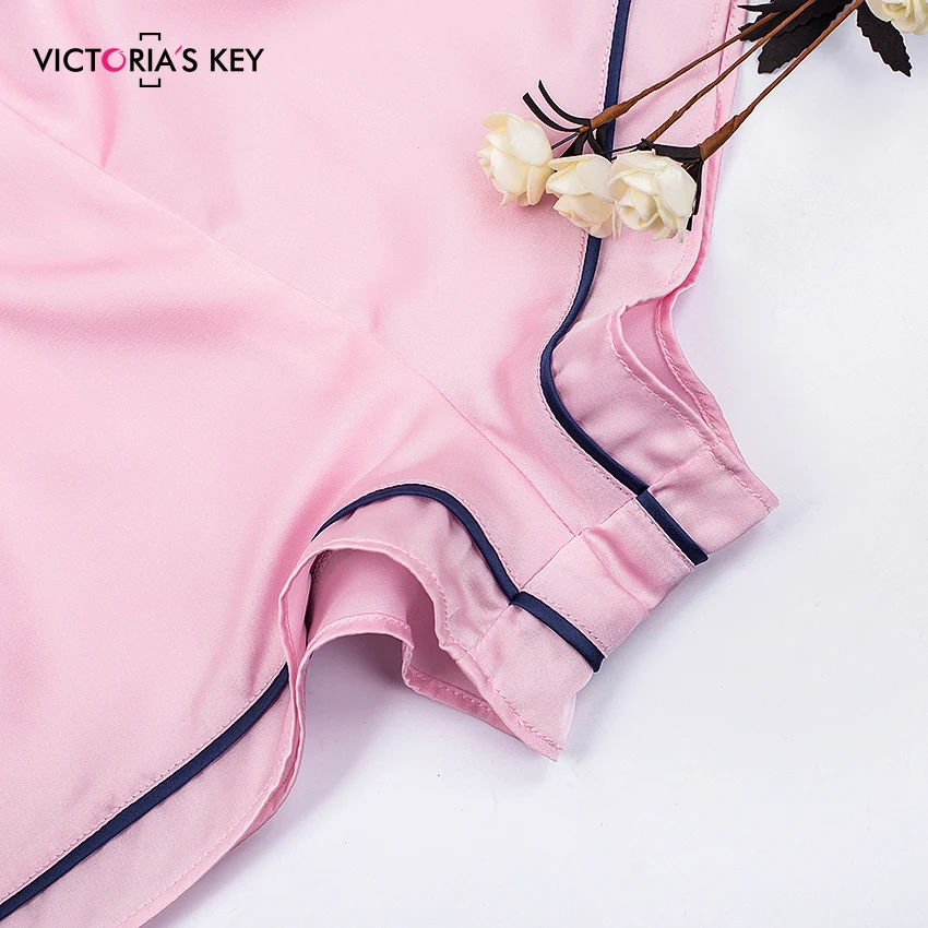 VICTORIA'S ключ розовый V Ночная Пижама с горловиной без рукавов из искусственного шелка, пижамы на бретельках, детский комплект одежды, топ и шорты женская пижама комплект лето-осень пижамный комплект