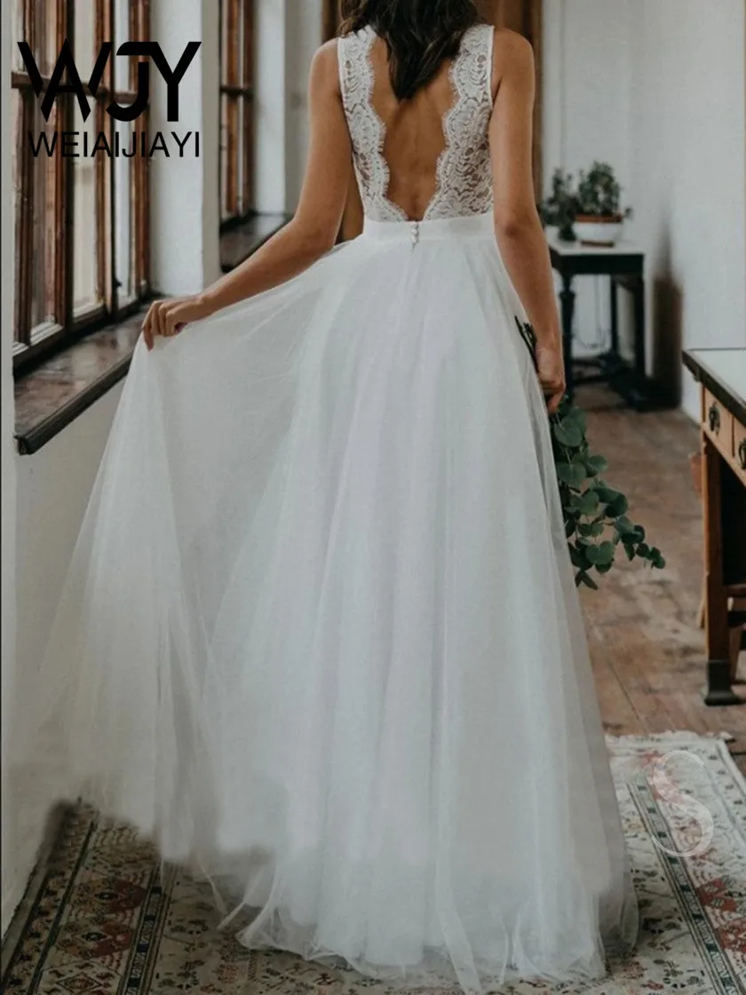 Женское свадебное платье белое кружевное с V-образным вырезом на заказ | Свадьбы и