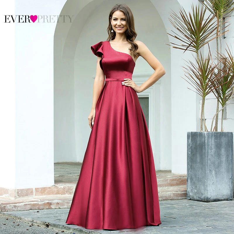 Женское атласное вечернее платье Ever Pretty бордовое длинное трапециевидной формы
