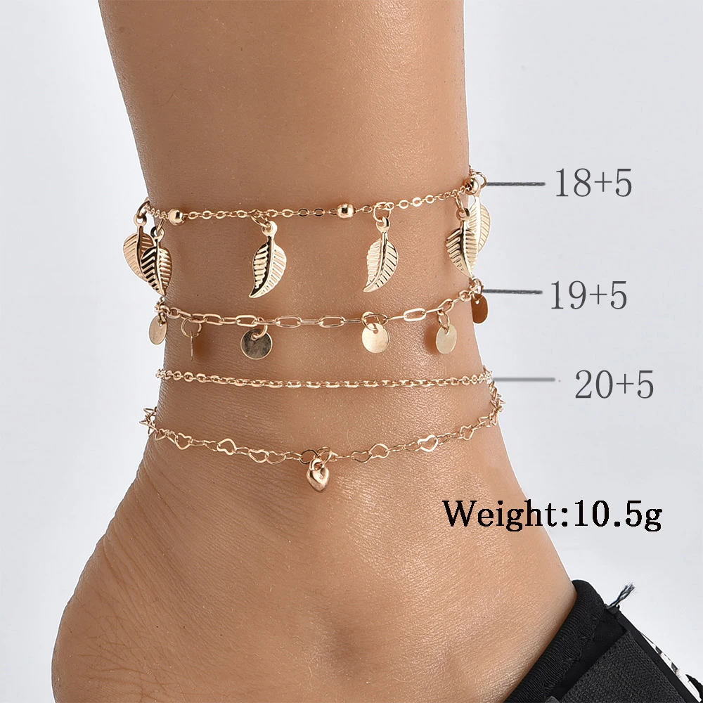3 шт./компл. богемные женские браслеты на лодыжку с круглым сердцем листьями