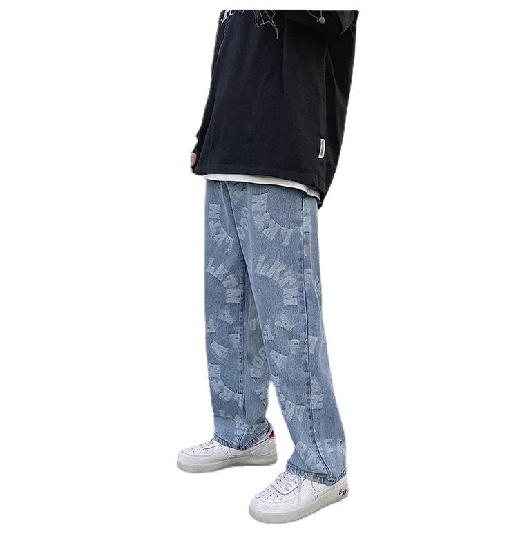 Men's Autumn Fashion Harajuku Loose Straight Jeans Men Wide Leg Pants Hip Hop Letter Print Jeans Punk Oversized Jeans Denim 2023
