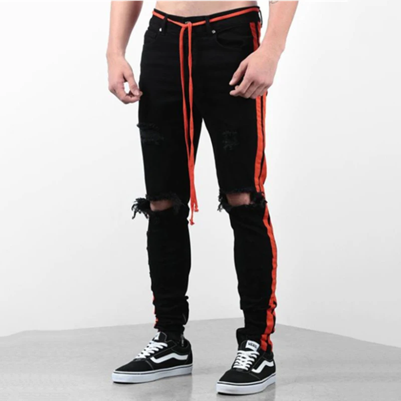2 ripped jeans for mens slim fit pants classic jeans Hole-in elastic tight jeans skinny Straight Elasticity pants - Цвет: 2