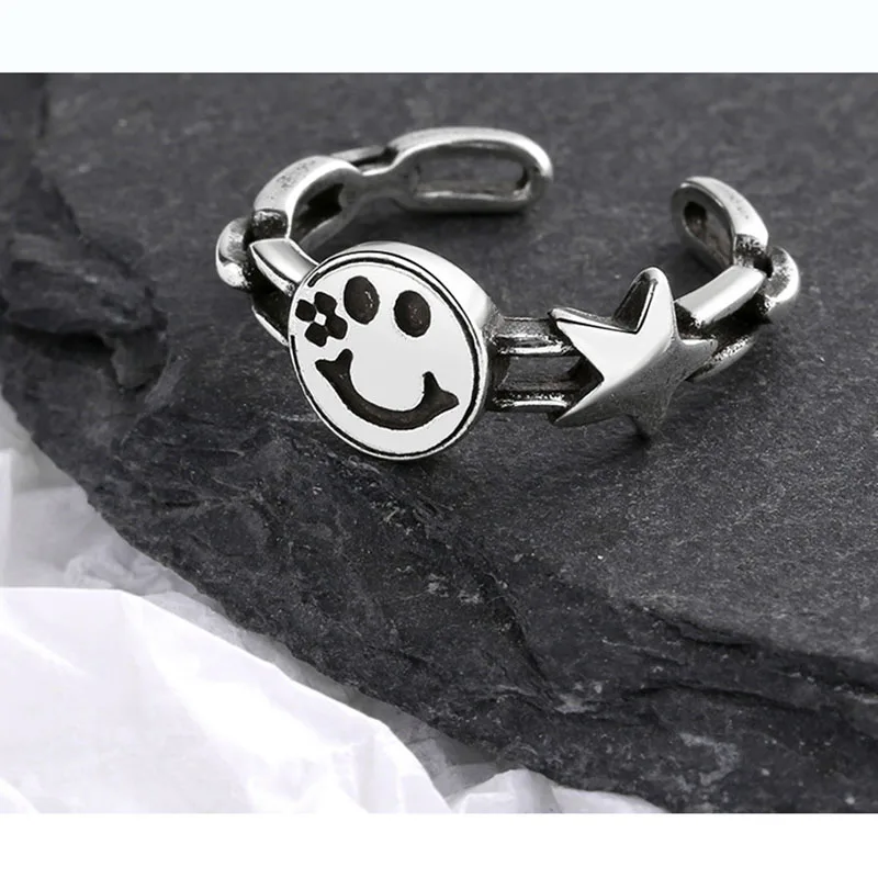 MEETSOFT Ring Imprint Opening For Women Adjustable Smile Retro Jewelry Gift | Украшения и аксессуары