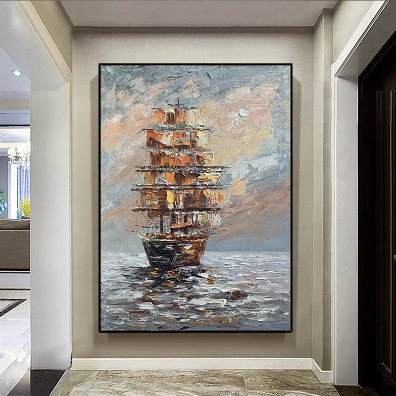 

Abstract Sunrise Knife Sea Boat Canvas Painting Landscape Oil Painting Wall Art Prints Posters Living Room Home Decor Pictures