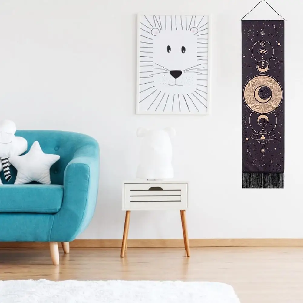 

Moon Phase Tapestry Wall Hanging Lunar Eclipse Cycle Tassel Carpet Sun Moon Tapestries Bohemian Home Art Psychedelic Decor